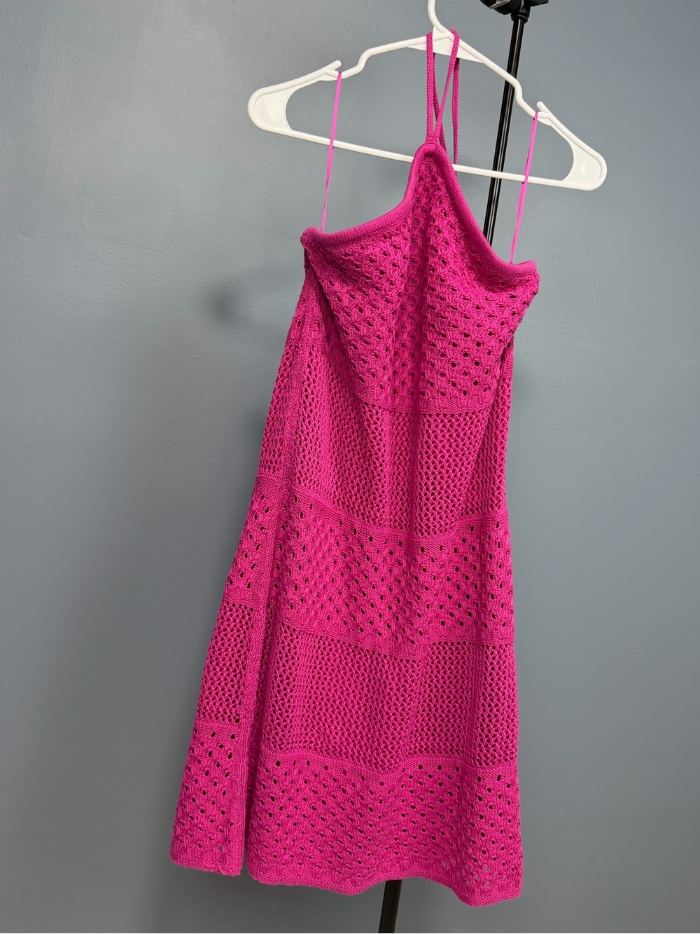 Fuchsia Crochet Knit Slip Dress